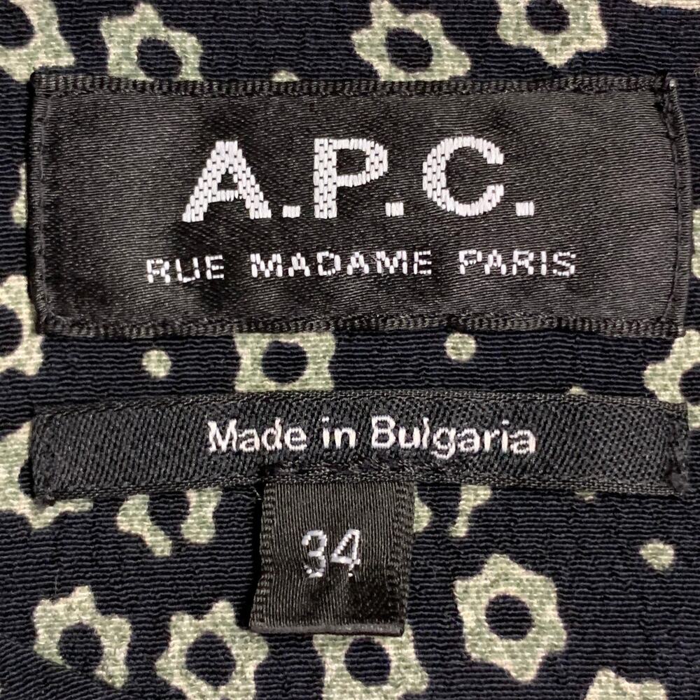 A.P.C. Size 2 Black White Viscose Floral Long Sleeve Belted Knee Length Dress View 4